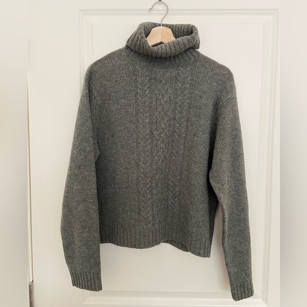 Newton Trading Co, 100% wool, cable knit turtleneck sweater
